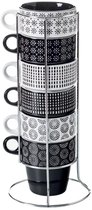 Tasses à Café Secret de Gourmet Artista - 6 pièces sur support métallique - Céramique - finition brillante - 260 ml - 8 x 9 cm