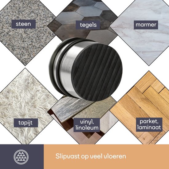 Perel Roestvrijstalen deurstopper, zonder boren, met antislip rubberen onderkant, 75 mm hoog en 90 mm diameter, voor een subtiele maar effectieve grip, ideaal voor elk interieur, grijs, 1 kg