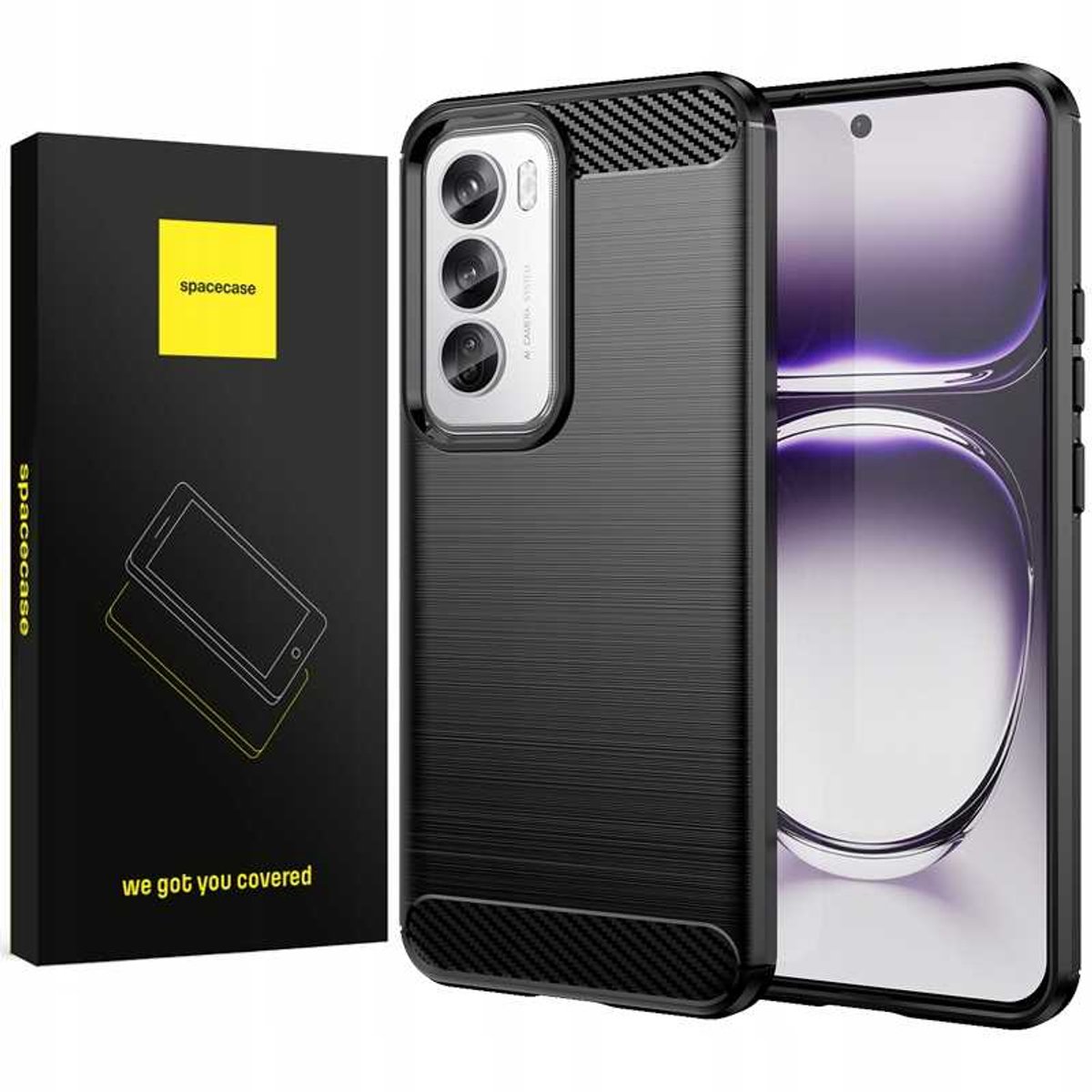 Spacecase Case Carbon Case Voor Oppo Reno 12 Pro 5G Zwart