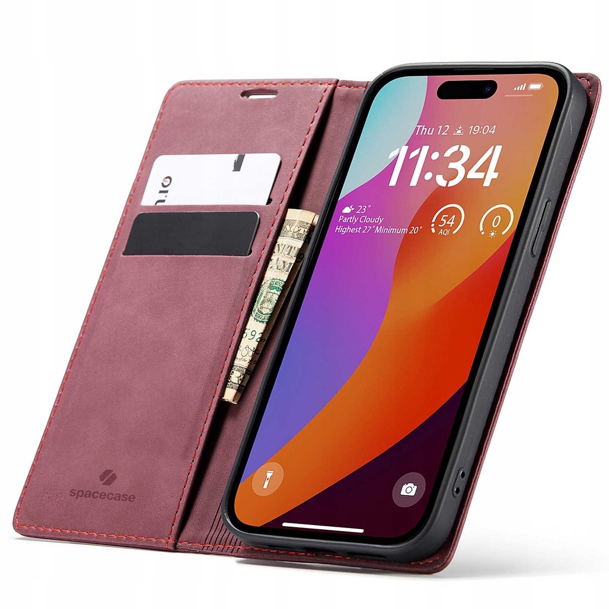 Spacecase Wallet Case Voor Iphone 15 Pro Rode Hoesje Voor De Telefoon