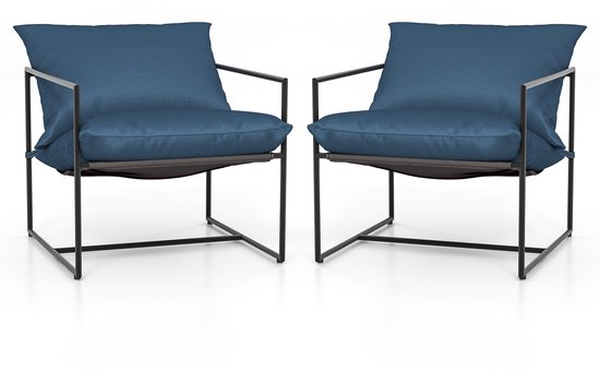 Set de 2 chaises d'appoint COSTWAY, chaise longue avec coussin d'assise et de dossier, structure en métal et tissu respirant, pour salon et balcon