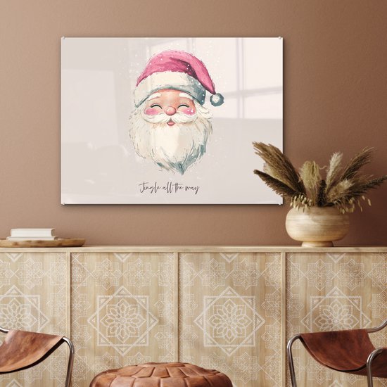 MuchoWow® Tableau sur verre 80x60 cm - Tableau acrylique sur verre - Père Noël - Noël - Citation - Beige - Photo sur verre - Décoration murale salon - Décoration murale chambre - Peintures