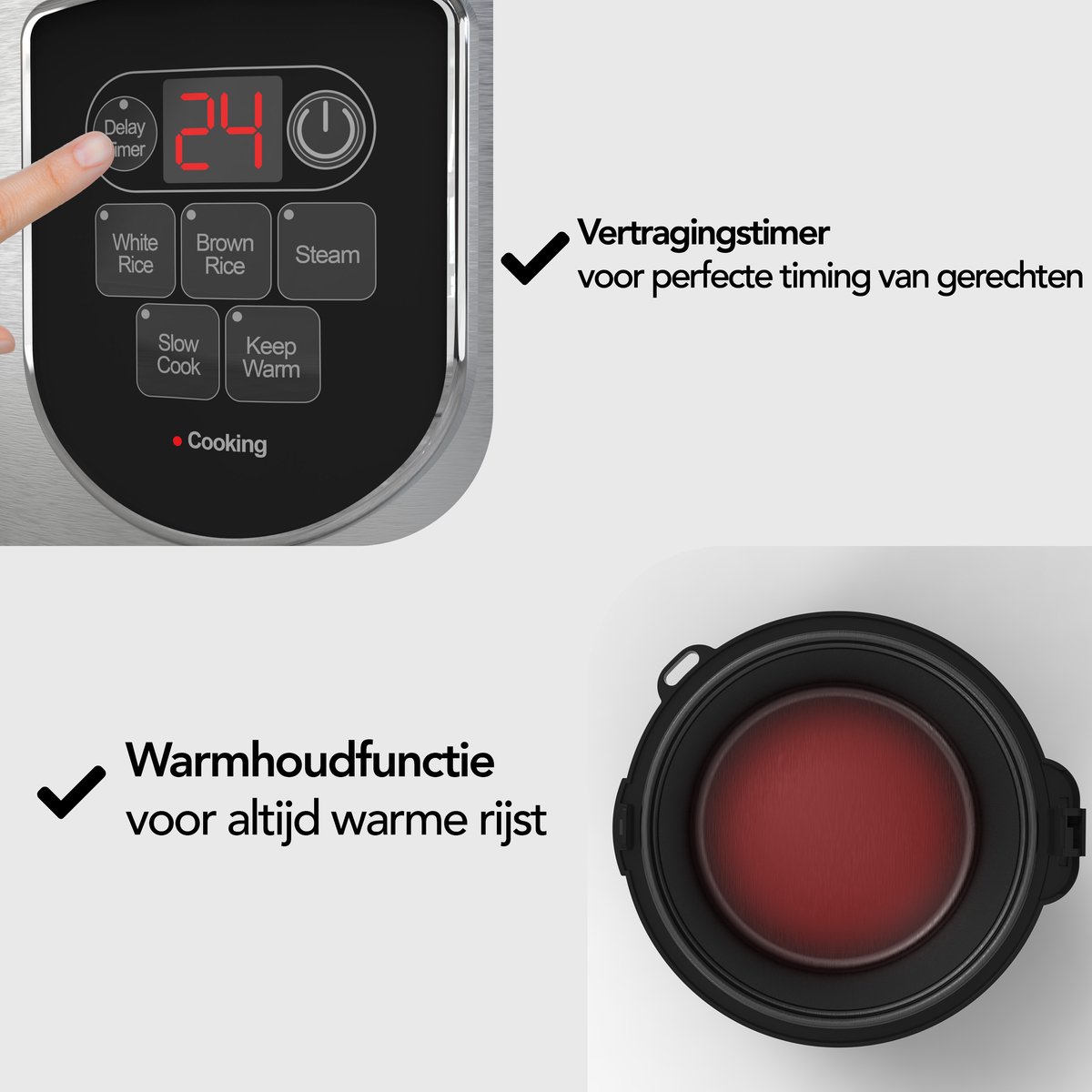 Aviro Rijstkoker - Slowcooker - 1,2L - 7 Functies - Warmhoudfunctie - Rice Cooker - Anti Aanbaklaag - Multicooker - 2-6 Personen - RVS – foto 3