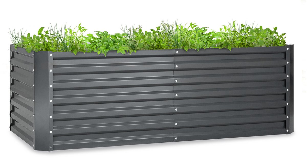 Blumfeldt verhoogd bed, Groot kruidenbed Eenvoudig te monteren, Verhoogd bed tuin & balkon, Vrijstaand groentebed voor bloemen, fruit & groenten, Metalen verhoogd bed, Tuinbed 180 x 60 x 90 cm, Verhoogd bed grijs - 970L 60 cm 19 kg
