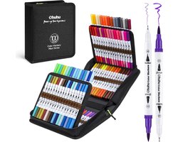 foto van Ohuhu Dual Tip Brush markers – waterbasis – set van 100 in zwarte etui