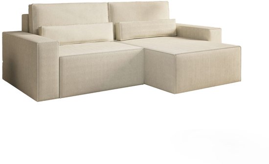 Canapé d'angle - Fonction couchage - 200x140 cm - Tissu velours côtelé - DENVER MINI - Beige - Poso 105