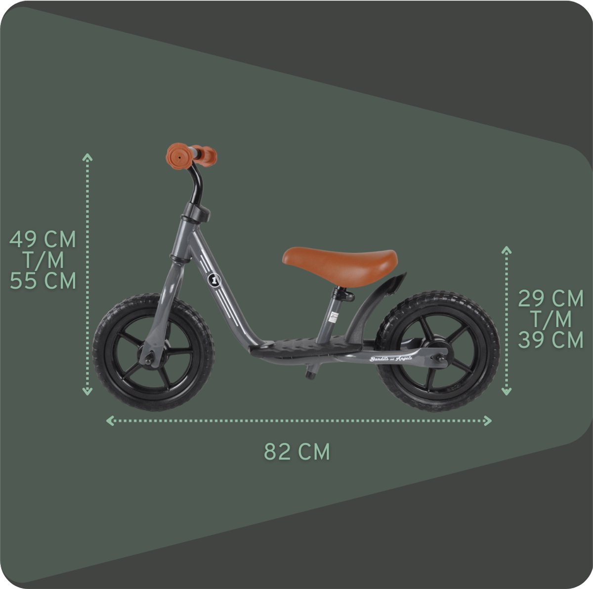Bandits & Angels Metalen Loopfiets Starter Grijs met Voetenplank vanaf 2 Jaar - Limited Edition - Grijze Loop Fiets - Verstelbaar Zadel 29 tot 39 cm - Voor Jongens en Meisjes - Compact en Veilig - Lage Instap met Voetenplank — afbeelding 8