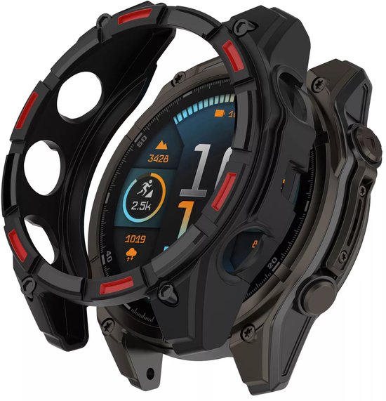 Strap-it Robuust schokbestendig TPU hoesje - case geschikt voor Garmin Fenix 8 - 51mm AMOLED (zwart met rode accenten)