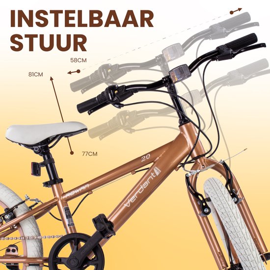 Verdant Bike Kinderfiets voor jongens van 6 tot 10 jaar, 20 inch Cappuccino, wielmaat te kiezen uit 6 versnellingen Shimano, in hoogte verstelbaar van Verdant Bike — afbeelding 3