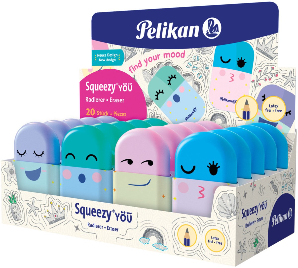 Pelikan 606202 vlakgum Kunststof Meerkleurig 20 stuk(s)