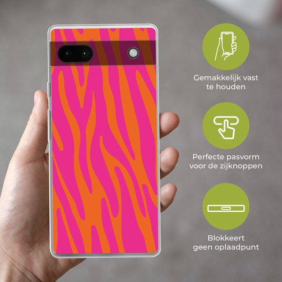 Coque de téléphone compatible avec Google Pixel 6a - Motif zèbre - Rose - Oranje - Motif animal - Coque en Siliconen