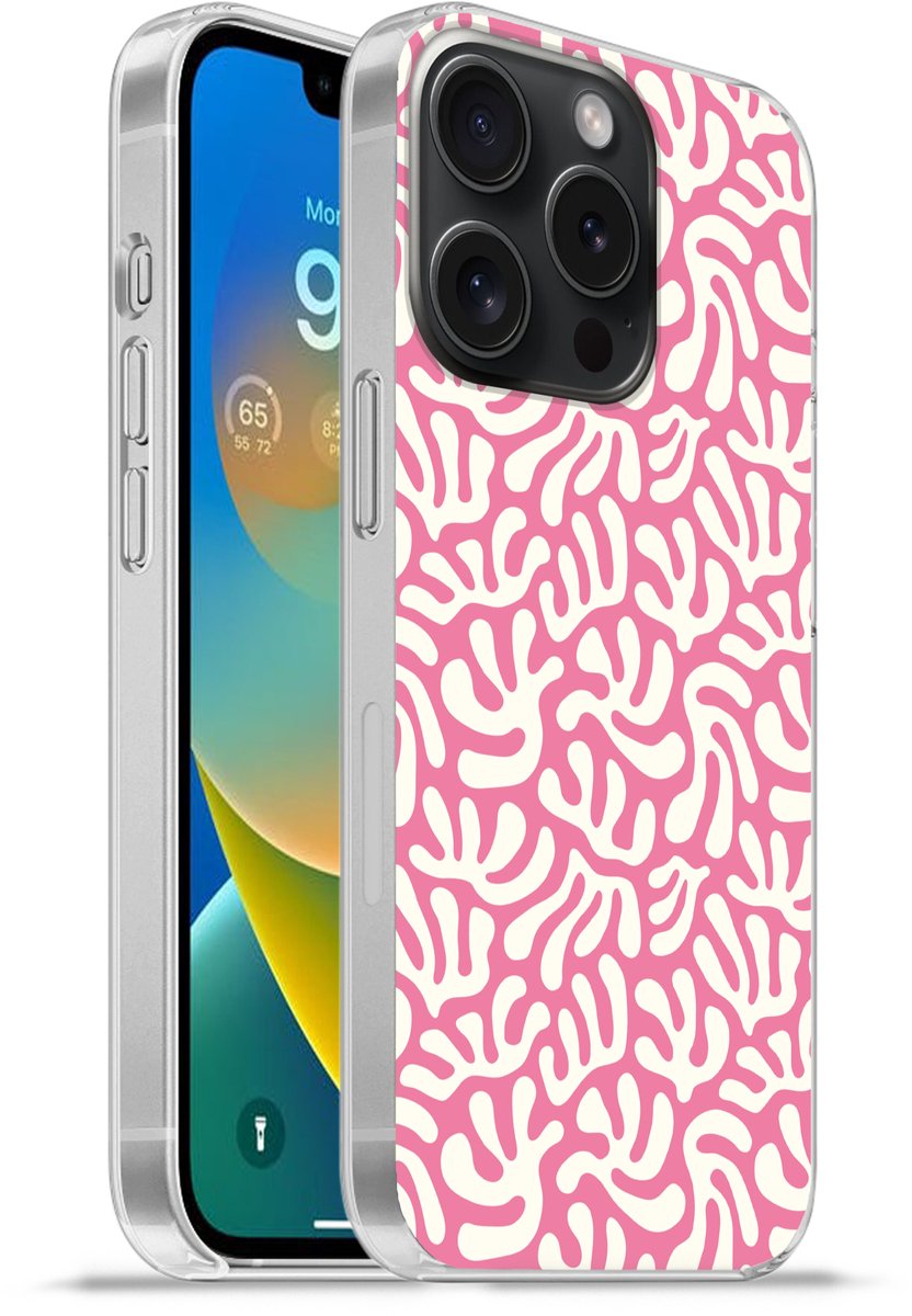 Telefoonhoesje Geschikt voor iPhone 15 Pro hoesje - Koraal - Patroon - Roze - Wit - Minimalistisch - Siliconen Telefoonhoesje Telefoonhoesje