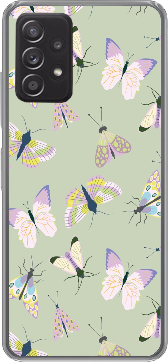 Telefoonhoesje Geschikt voor Samsung Galaxy A33 5G hoesje - Vlinders - Insecten - Groen - Kleurrijk - Siliconen Telefoonhoesje Telefoonhoesje