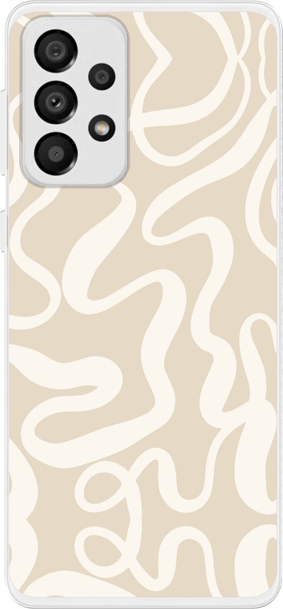 Telefoonhoesje Geschikt voor Samsung Galaxy A33 hoesje - Lijnen - Abstract - Beige - Wit - Minimalistisch - Siliconen Telefoonhoesje Telefoonhoesje