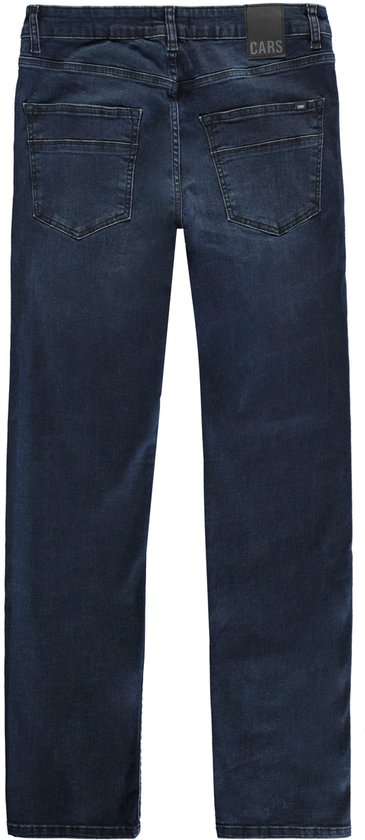 Donkerblauwe, slim fit spijkerbroek, van voren gezien.