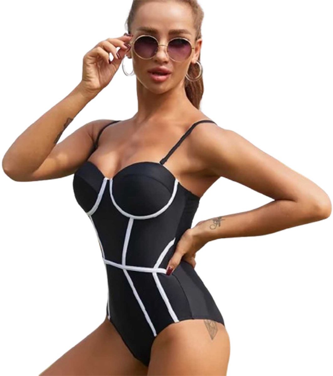 RedParrot Afslankende badpak met lichte push-up - Lichte voorgevormde cup - Bikini - Strak Zwart
