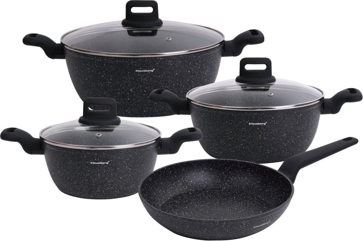 Klausberg 7674 - 7 delige pannenset - Kookpannen - 20-24-24-28 cm - zwart - met deksel