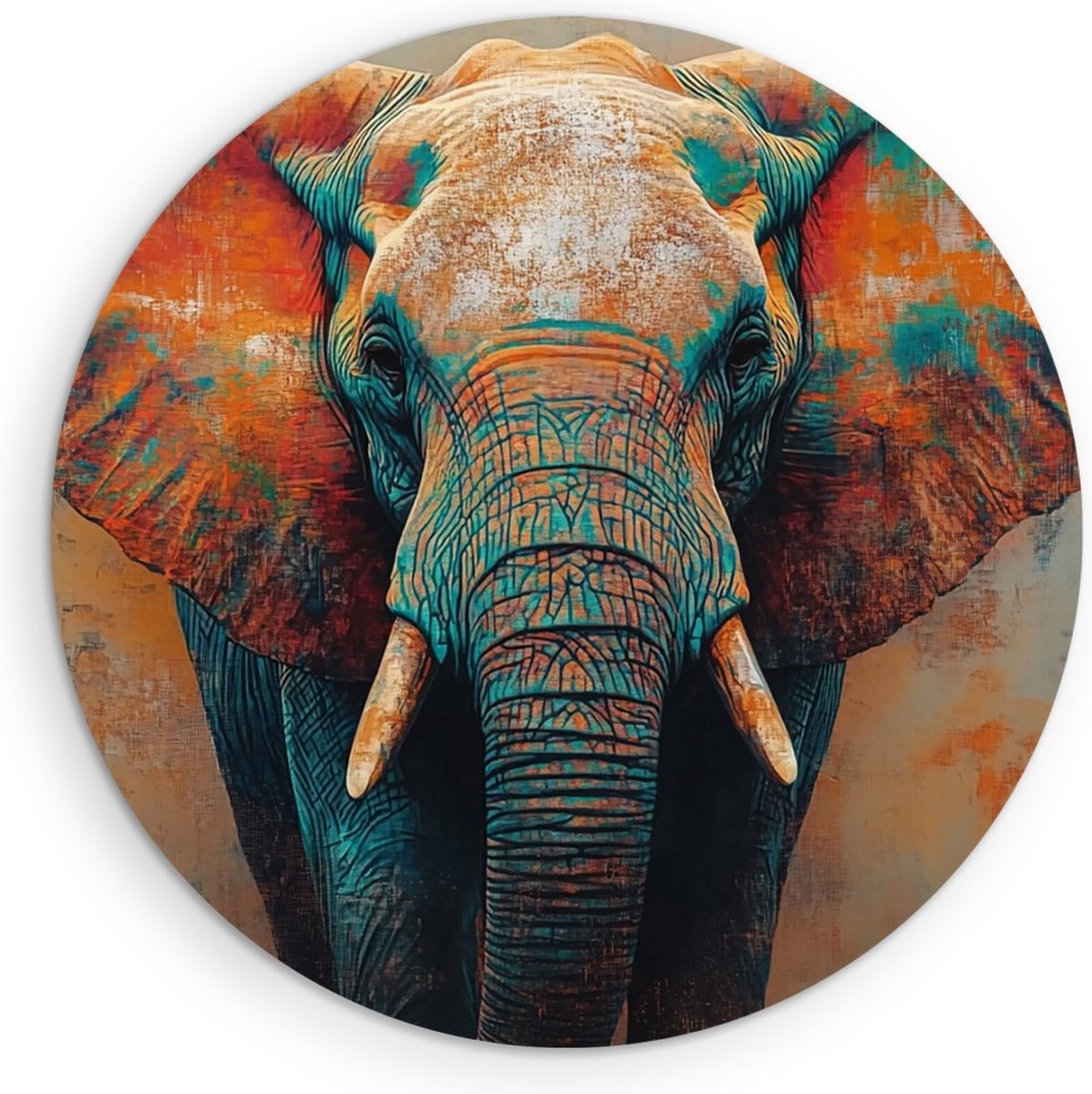 Saammp Forex Muurcirkel - Abstract - Olifant - Dieren - Ø 60 - Wandcirkel - Wanddecoratie Cirkel - muurdecoratie Woonkamer - Slaapkamer decoratie - Rond Schilderij