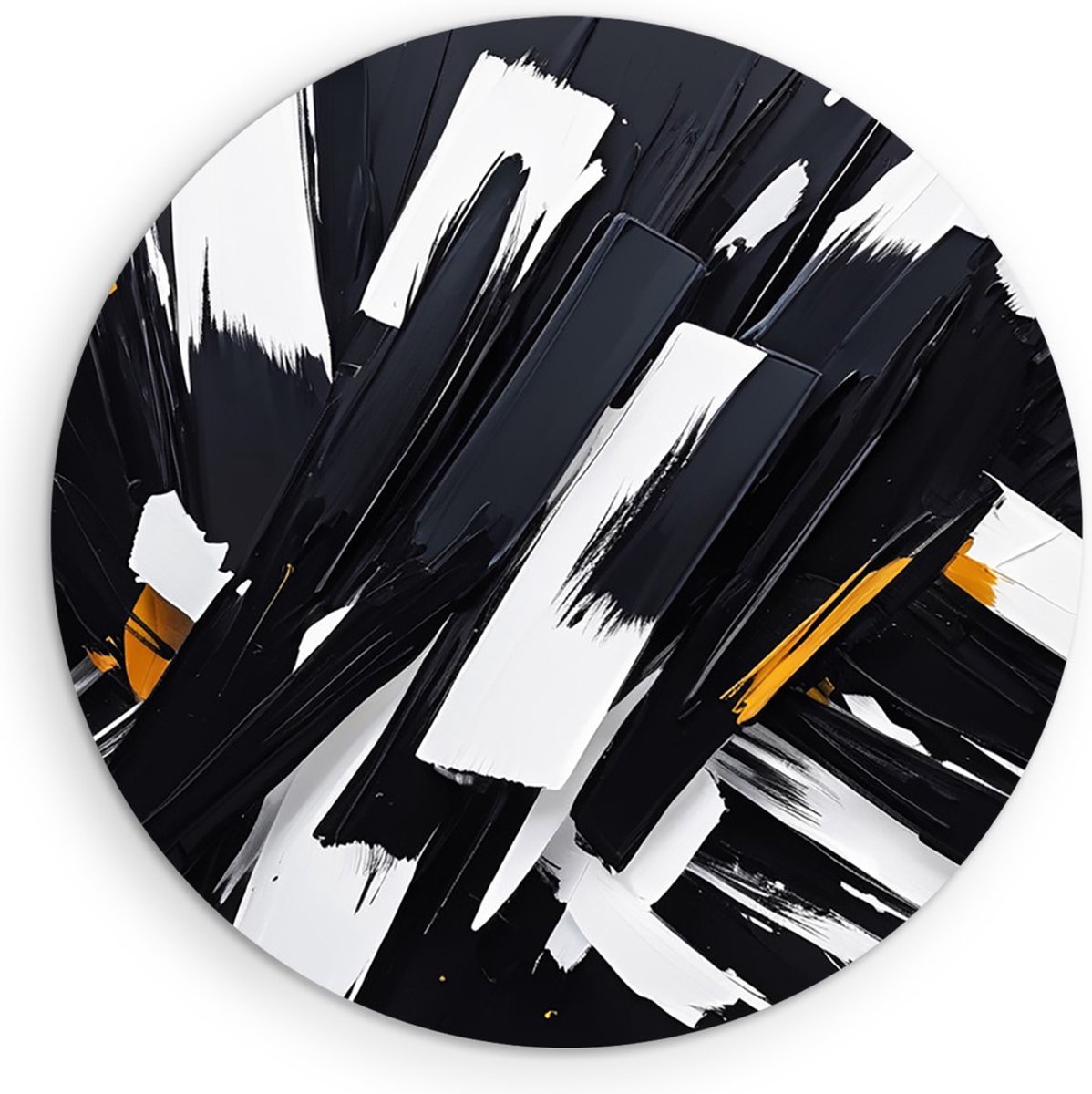 Saammp Forex Muurcirkel - Abstract - Geometrische Kunst - Zwart-Wit - Oranje - Ø 60 - Wandcirkel - Wanddecoratie Cirkel - muurdecoratie Woonkamer - Slaapkamer decoratie - Rond Schilderij