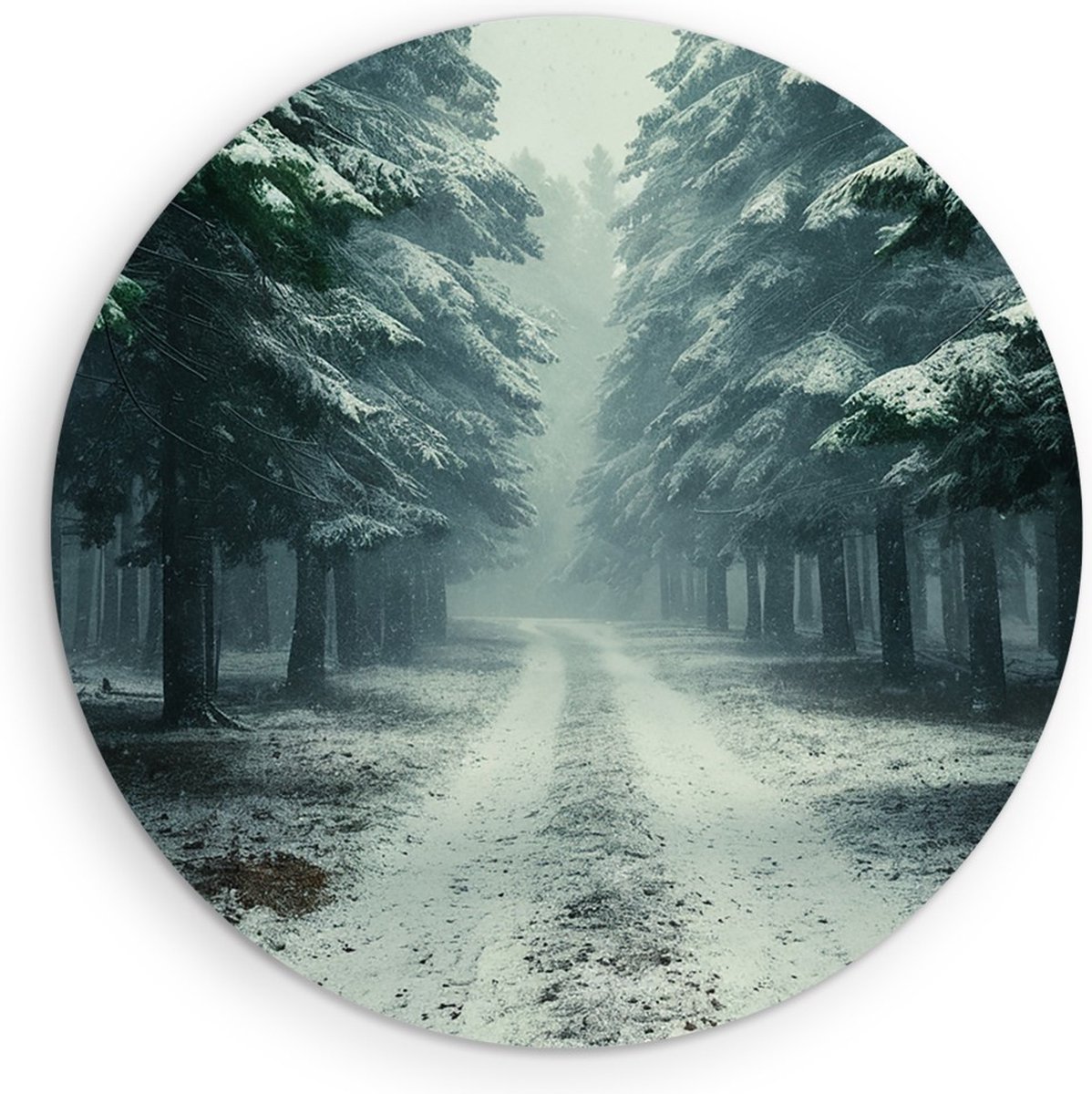Saammp Muurcirkel Hout - Winter - Bosweg - Bloemen - Landschap - Natuur - Ø 30 - Wandcirkel - Wanddecoratie Cirkel - Muurdecoratie Woonkamer - Slaapkamer decoratie - Rond Schilderij