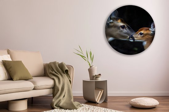 Saammp Muurcirkel Hout - Herten familie - Natuur - Dieren - Ø 70 - Wandcirkel - Wanddecoratie Cirkel - Muurdecoratie Woonkamer - Slaapkamer decoratie - Rond Schilderij