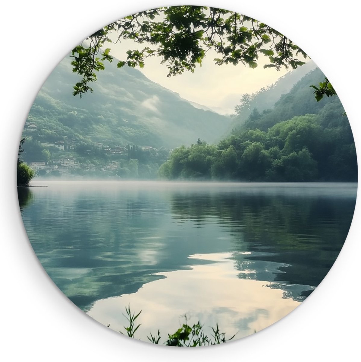 Saammp Forex Muurcirkel - Water tussen de Bossen - Natuur - Landschap - Ø 30 - Wandcirkel - Wanddecoratie Cirkel - Muurdecoratie Woonkamer - Slaapkamer decoratie - Rond Schilderij