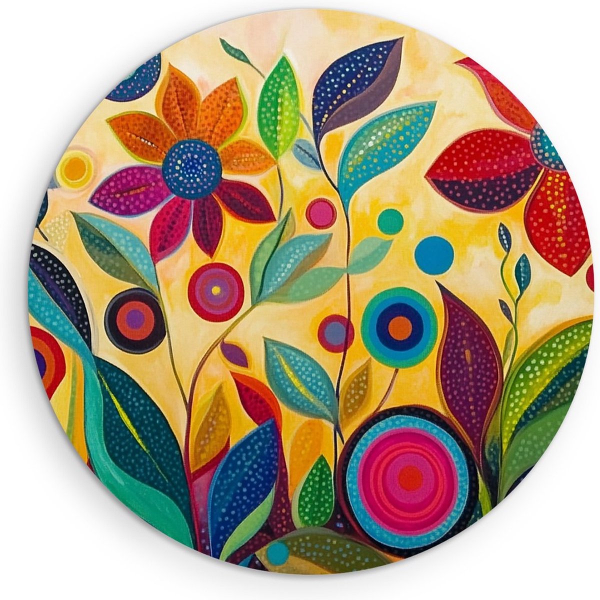 Saammp Forex Muurcirkel - Getekende Bloemen - Abstract - Ø 40 - Wandcirkel - Wanddecoratie Cirkel - Muurdecoratie Woonkamer - Kantoor Decoratie