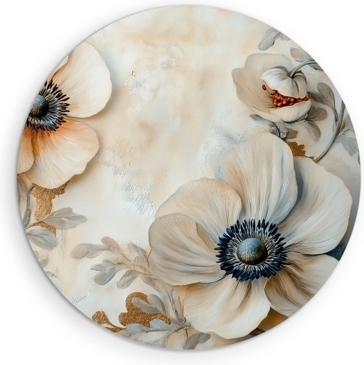 Saammp Forex Muurcirkel - Vintage Anemonen en Bloemenpatroon - Tijdloze Kunst - Wandcirkel - Wanddecoratie Cirkel Woonkamer - Landelijke Stijl - Ø 50