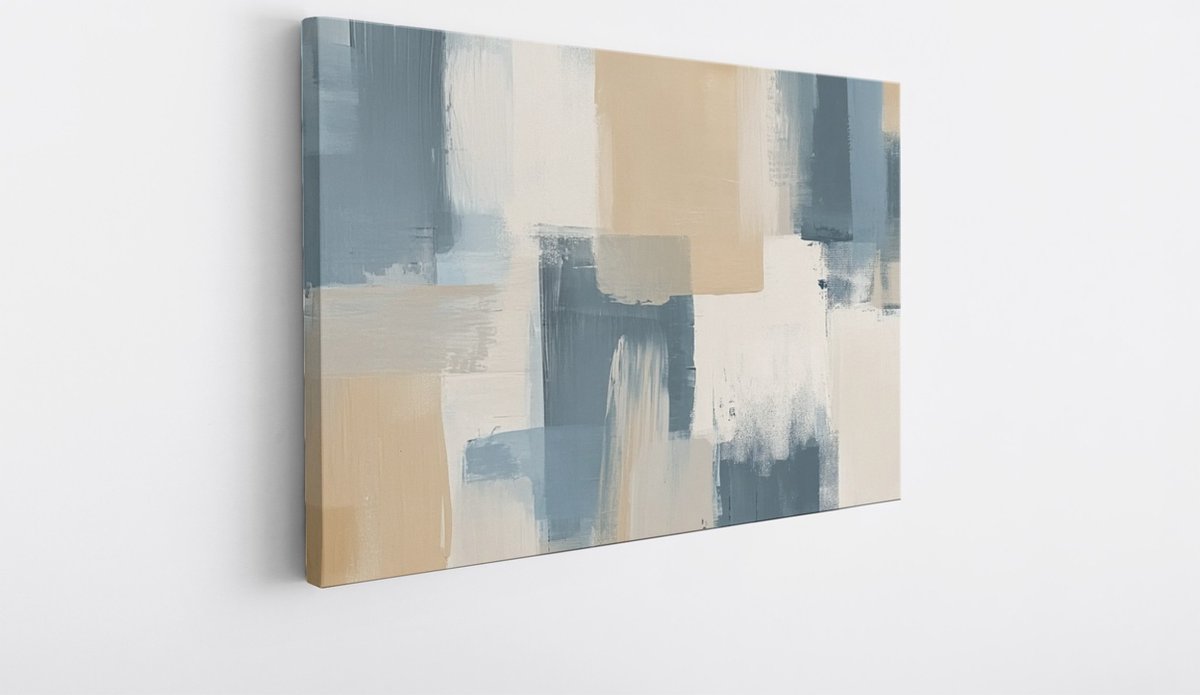 Saammp Canvas Schilderij - Beige gestreept - Abstract kunstwerk - 70x50 - Foto op canvas - Wanddecoratie - Muurdecoratie Woonkamer - Slaapkamer decoratie - Canvas Print Multicolor