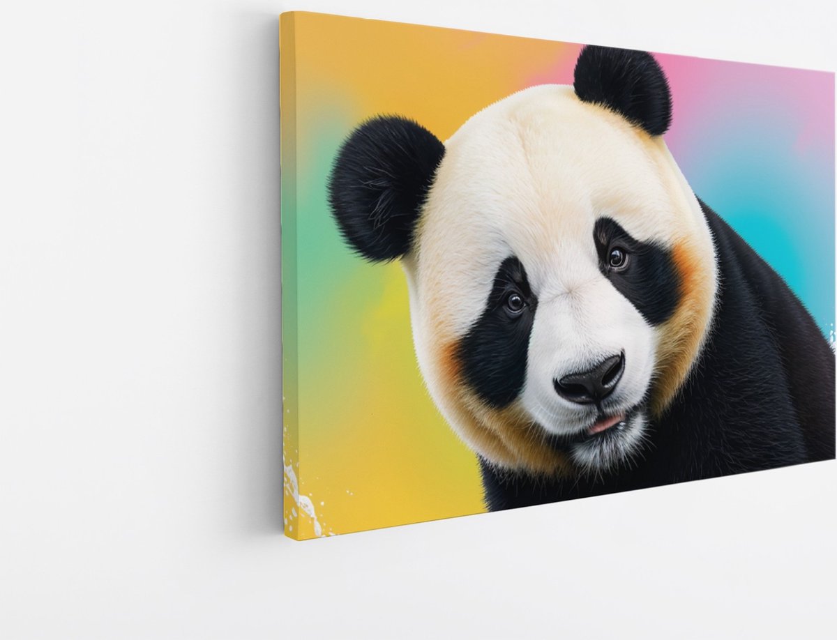 Saammp Canvas Schilderij - Abstracte Panda - Kleurrijk - Natuur - Dieren - 30x20 - Foto op canvas - Wanddecoratie - Muurdecoratie Woonkamer - Slaapkamer decoratie - Canvas Print Multicolor