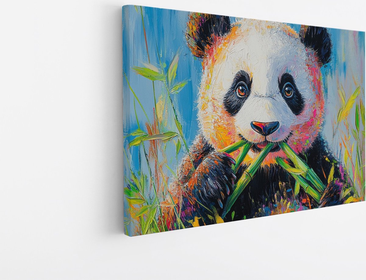 Saammp Canvas Schilderij - Kleurrijke Pandabeer - Natuur - Dieren - 100x75 - Foto op canvas - Wanddecoratie - Muurdecoratie Woonkamer - Slaapkamer decoratie - Canvas Print Multicolor