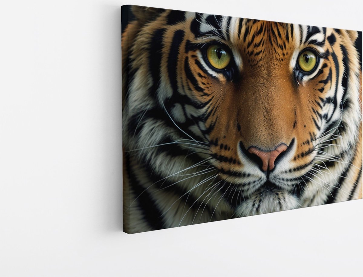 Saammp Canvas Schilderij -Tijger - Portret - Dieren - 50x40 - Foto op canvas - Wanddecoratie - Muurdecoratie Woonkamer - Slaapkamer decoratie - Canvas Print Multicolor