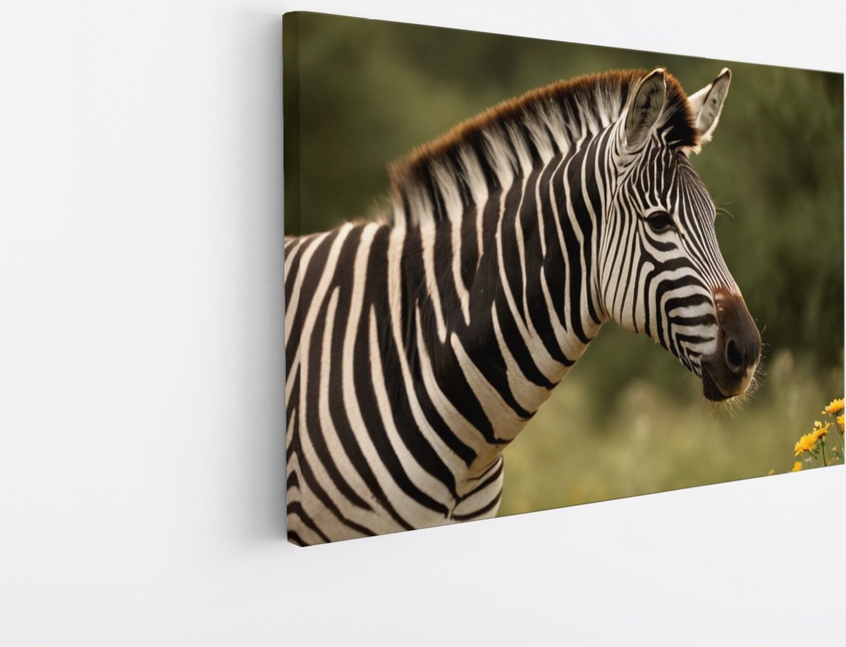 Saammp Canvas Schilderij - Zebra in de Natuur - Dieren - 150x100 - Foto op canvas - Wanddecoratie - Muurdecoratie Woonkamer - Slaapkamer decoratie - Canvas Print Multicolor