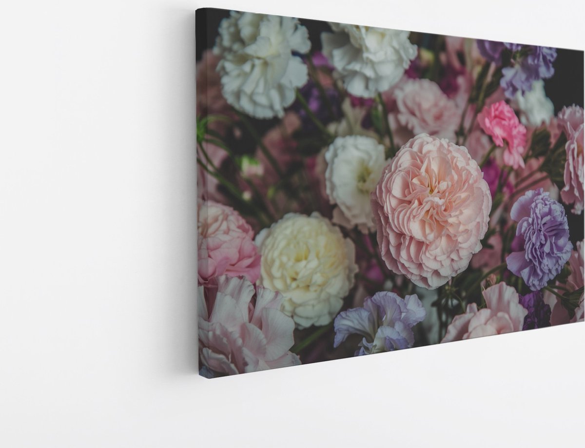 Saammp Canvas Schilderij - boeket - Roze Bloemen - Abstract - 45x30 - Foto op canvas - Wanddecoratie - Muurdecoratie Woonkamer - Kantoor Decoratie Multicolor