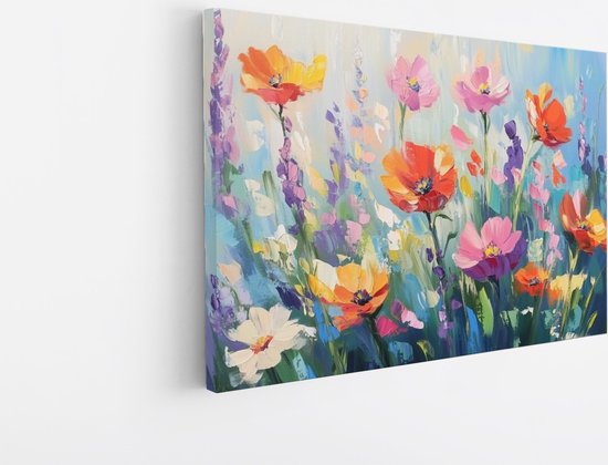 Saammp Canvas Schilderij - Kleurrijk Bloemenveld - Natuur - Abstract - 40x30 - Foto op canvas - Wanddecoratie - Muurdecoratie Woonkamer - Kantoor Decoratie