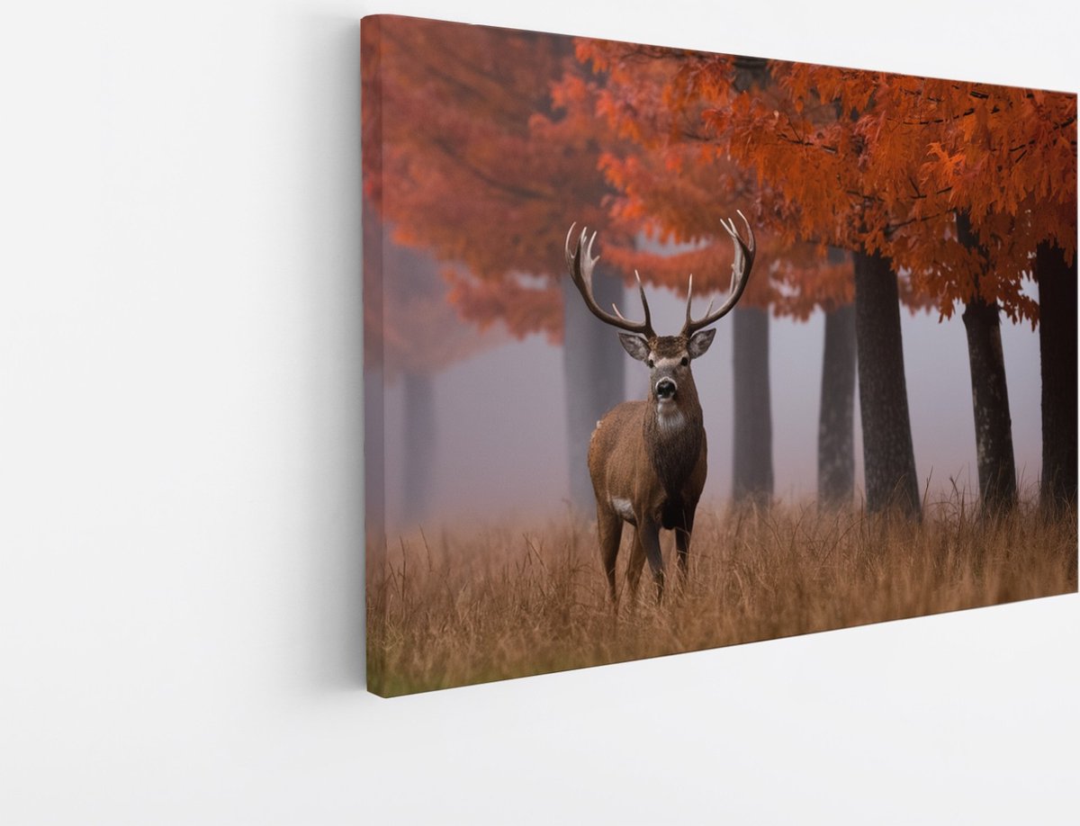 Saammp Canvas Schilderij - Hert - Portret - Herfst - Natuur - Dieren - 90x60 - Foto op canvas - Wanddecoratie - Muurdecoratie Woonkamer - Slaapkamer decoratie - Canvas Print Multicolor
