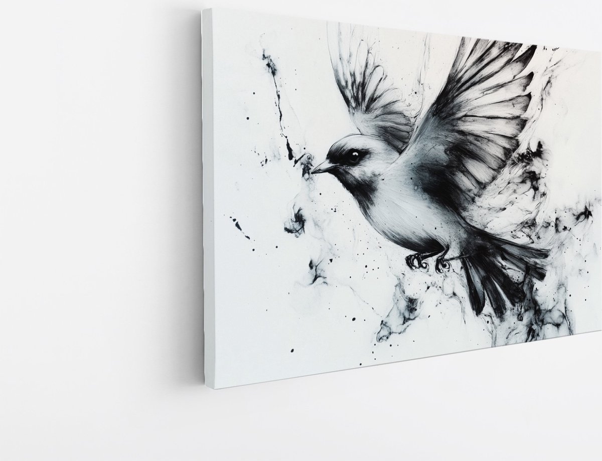 Saammp Canvas Schilderij - Abstracte vogel - Natuur - Dieren - 90x60 - Foto op canvas - Wanddecoratie - Muurdecoratie Woonkamer - Slaapkamer decoratie - Canvas Print Multicolor