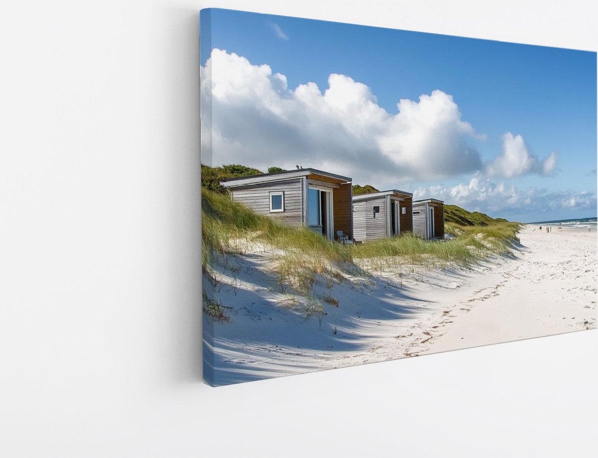 Saammp Canvas Schilderij - Strand Huisjes - Zee - Duinen - 70x50 - Foto op canvas - Wanddecoratie - muurdecoratie Woonkamer - Slaapkamer decoratie - Canvas Print Multicolor