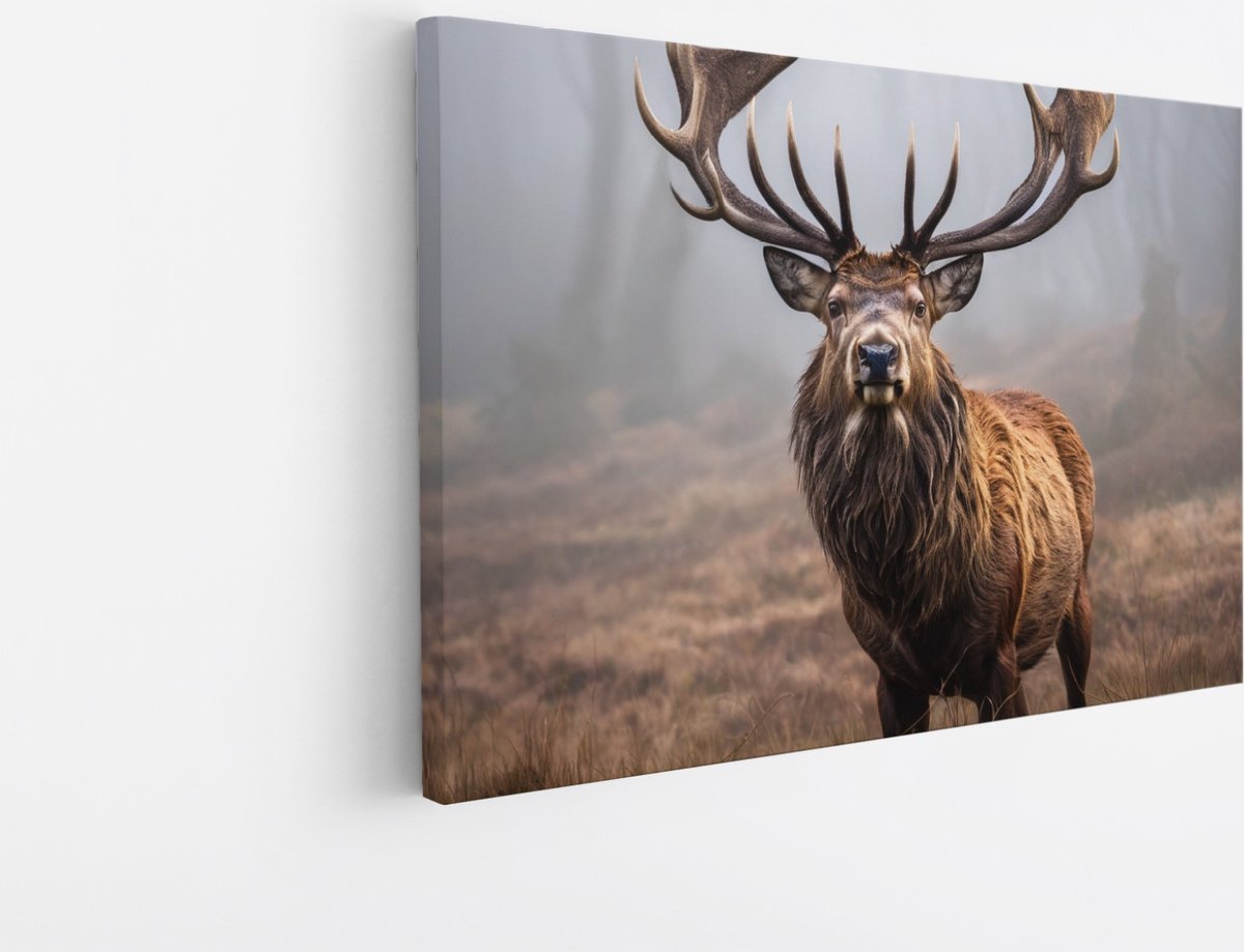 Saammp Canvas Schilderij - Hert in de mist - Dieren - 60x40 - Foto op canvas - Wanddecoratie - Muurdecoratie Woonkamer - Slaapkamer decoratie - Canvas Print Multicolor