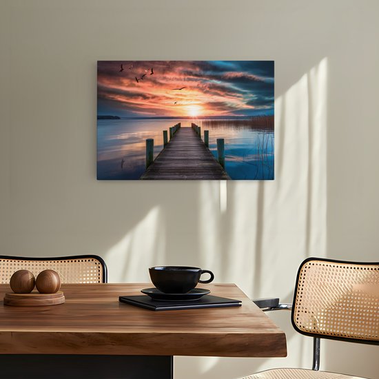 Saammp Peinture sur toile - Échafaudage avec oiseaux - Paysage - Nature - 120x80 - Photo sur toile - Décoration murale - Décoration murale Salon - Décoration chambre à coucher - Impression sur toile