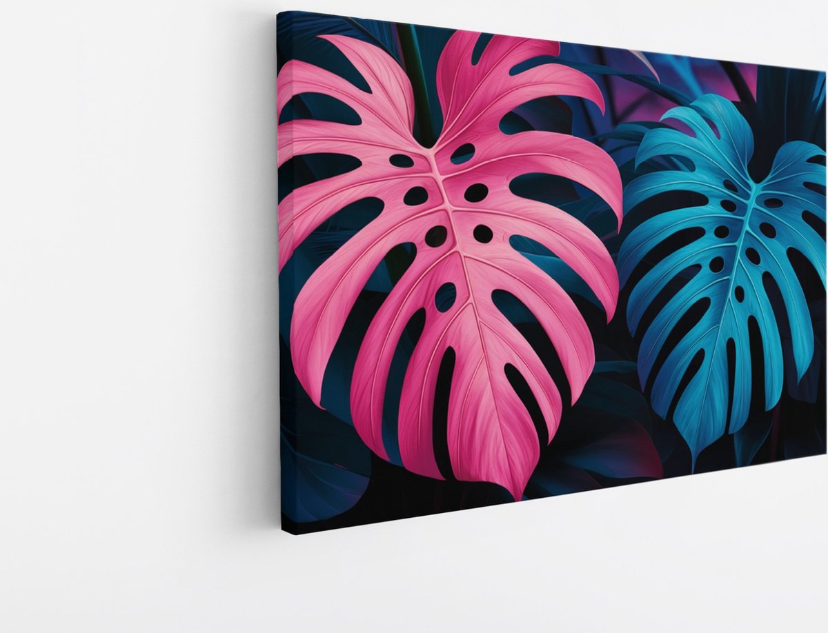 Saammp Canvas Schilderij - Roze Blauwe Bladeren - Landschap - Natuur - 45x30 - Foto op canvas - Wanddecoratie - Muurdecoratie Woonkamer - Slaapkamer decoratie - Canvas Print Multicolor