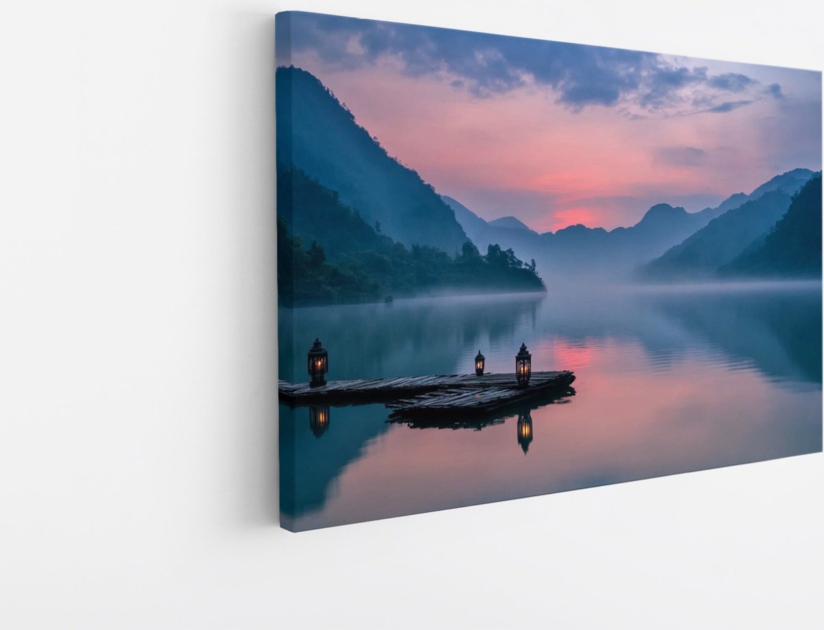 Saammp Canvas Schilderij - Zonsondergang in thailand - Natuur - Landschap - 100x75 - Foto op canvas - Wanddecoratie - Muurdecoratie Woonkamer - Slaapkamer decoratie - Canvas Print Multicolor