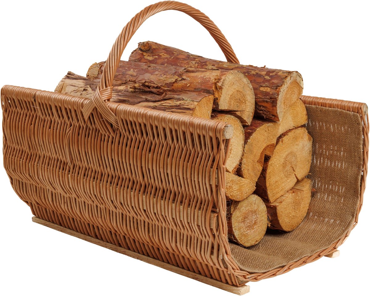 BOGATECO | Haardmand 60 x 47 cm. Grote rieten mand voor haardhout met jute.