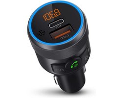 FTQ TR13 - Bluetooth FM Transmitter – Bluetooth 5.1, Handsfree Bellen, LED-ringlicht, Basversterking, Inclusief USB-C PD 20W & USB-A QC 18W Oplaadpoorten - Inclusief FuturiQ Type-C oplaadkabel