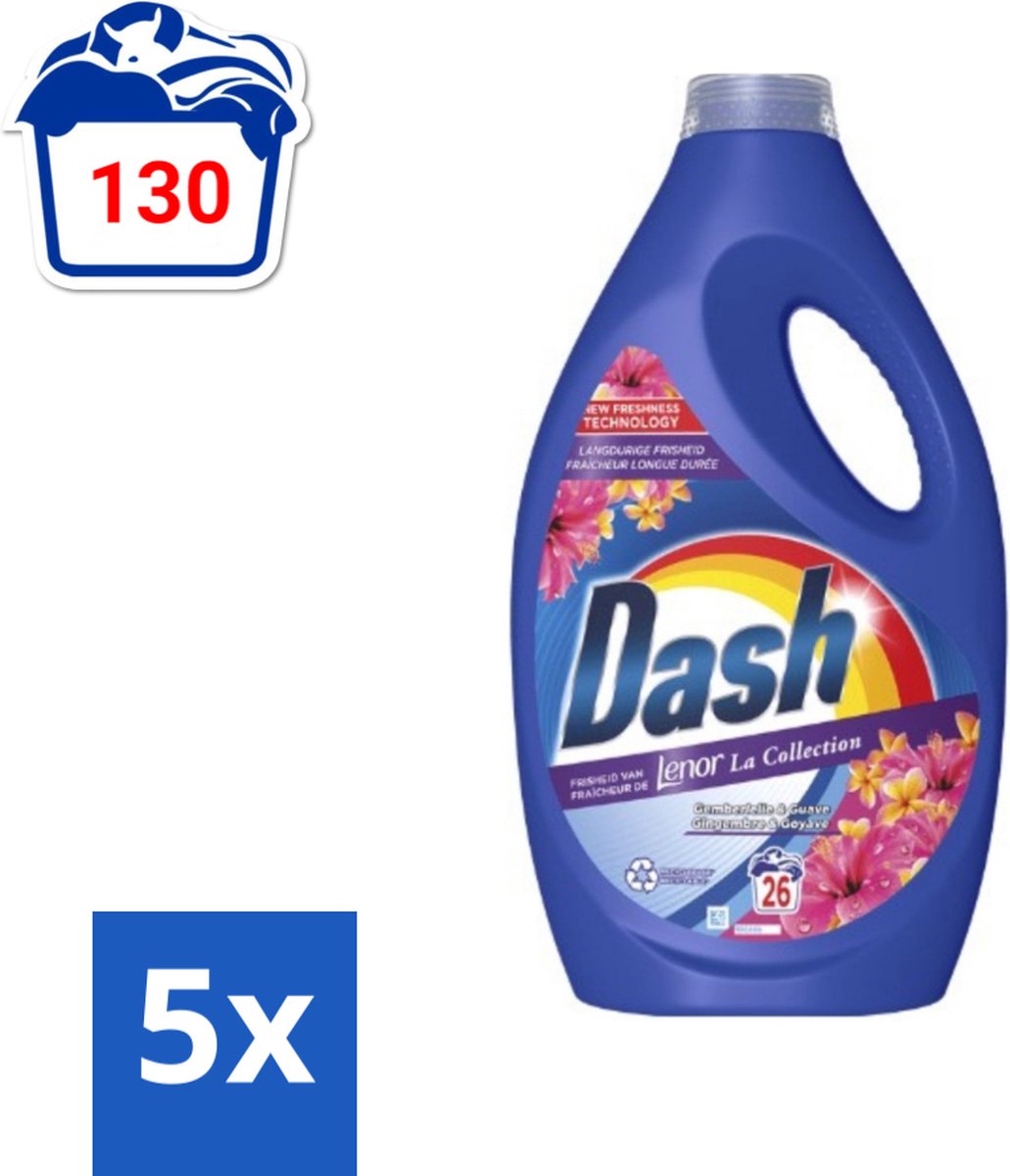 Dash - Lenor Collectie - Vloeibaar Wasmiddel - Witte en Gekleurde Was - Kersenbloesem - 26 Wasbeurten - Bulkverpakking - 5 stuks