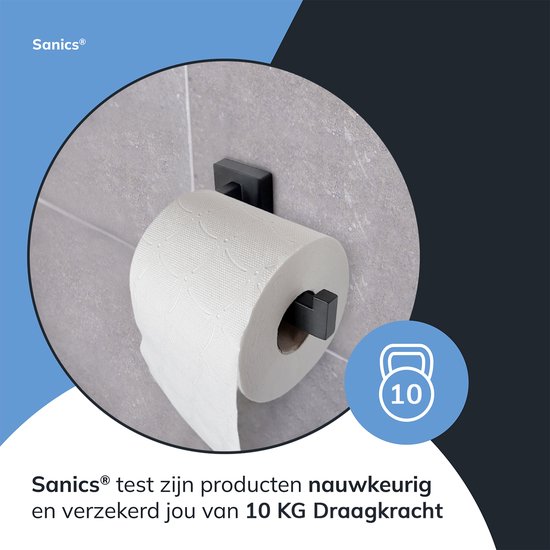 Sanics Seal Porte-rouleau de papier toilette Zwart avec kit de montage - Porte-rouleau de papier toilette en acier inoxydable - Porte- Papier toilette - Porte-rouleau de papier toilette