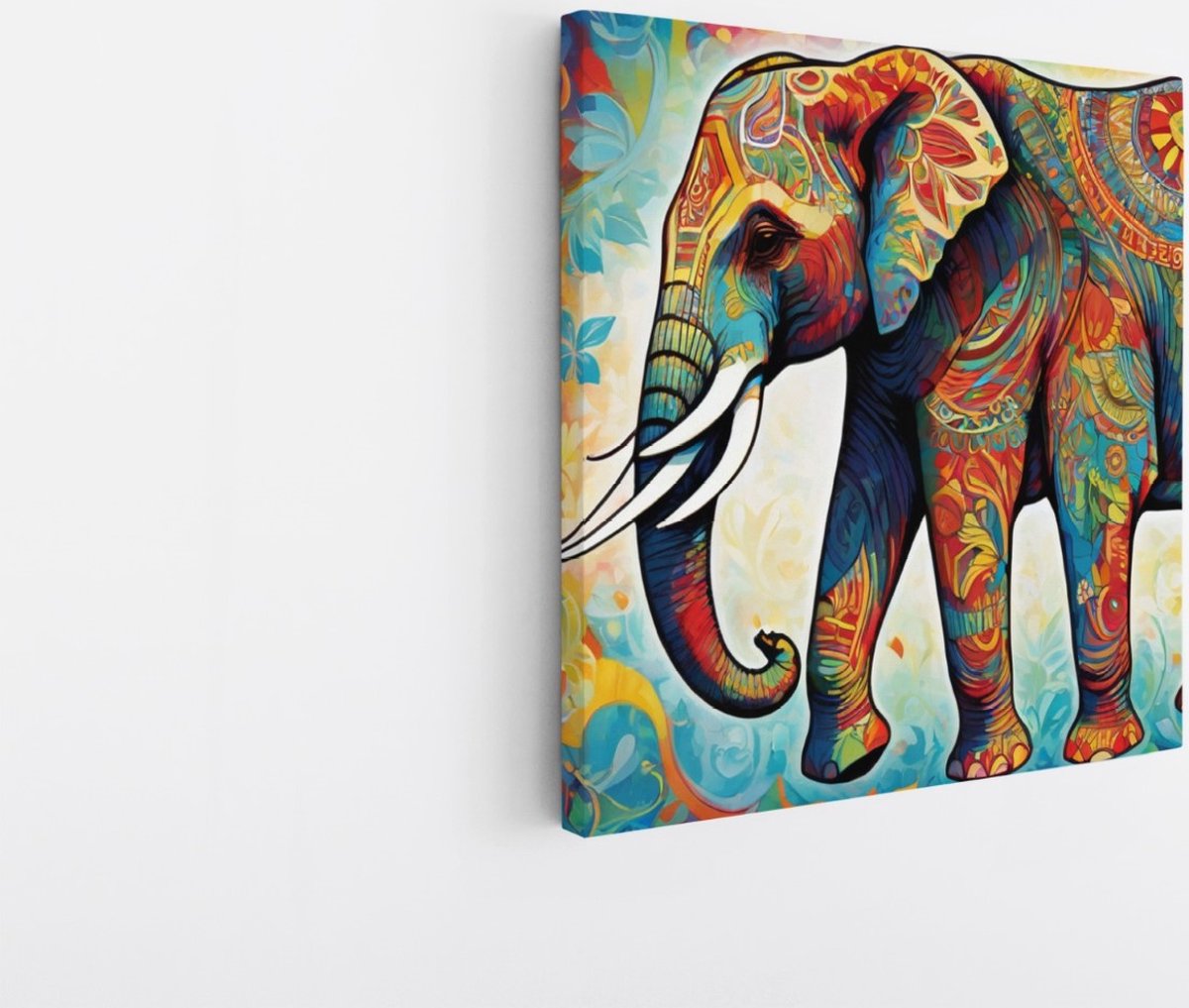 Saammp Canvas Schilderij - Olifant - Kleurrijke kunst - Dieren - 30x30 - Foto op canvas - Wanddecoratie - Muurdecoratie Woonkamer - Slaapkamer decoratie - Canvas Print Multicolor