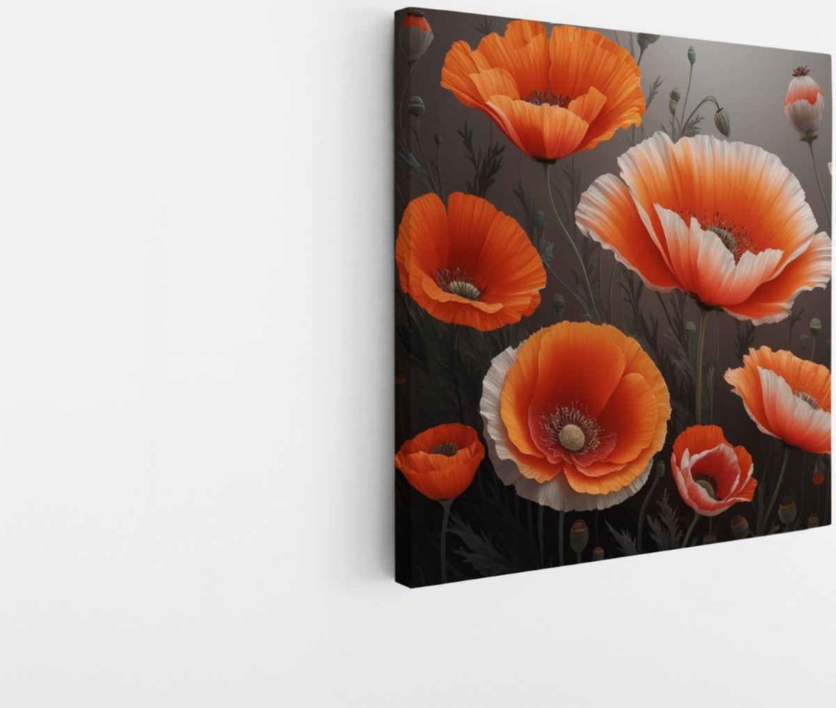 Saammp Canvas Schilderij - Oranje - Abstract - Bloemen - Natuur - 100x100 - Foto op canvas - Wanddecoratie - Muurdecoratie Woonkamer - Kantoor Decoratie Multicolor