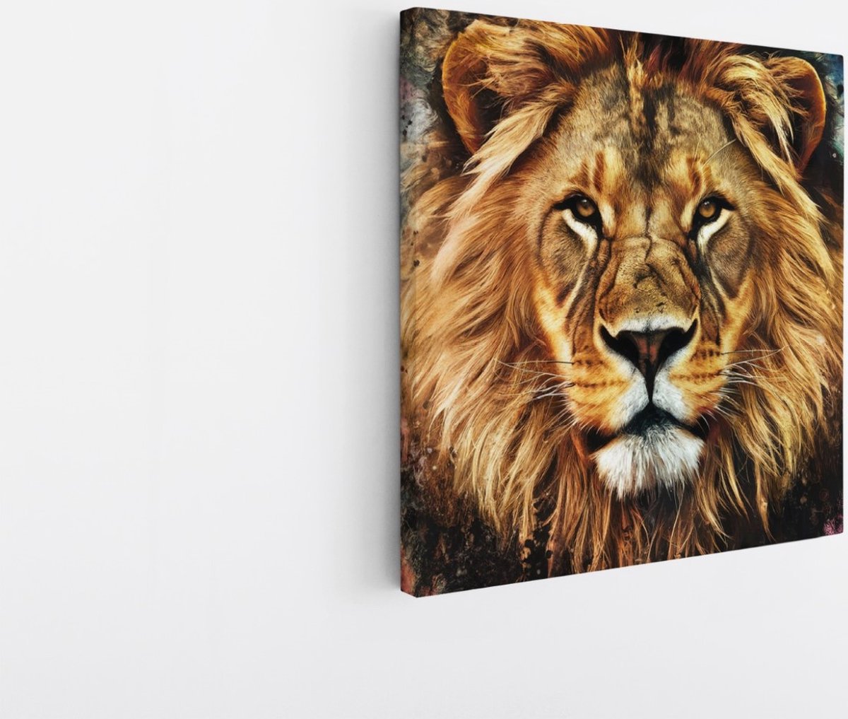 Saammp Canvas Schilderij - Abstracte Leeuw - Portret - Kleurrijk - Dieren - Natuur - 60x60 - Foto op canvas - Wanddecoratie - Muurdecoratie Woonkamer - Slaapkamer decoratie - Canvas Print Multicolor