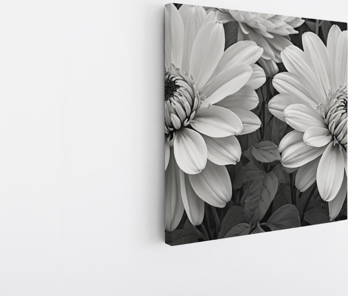 Saammp Canvas Schilderij - Zwart witte Bloemen - Natuur - Abstract - 40x40 - Foto op canvas - Wanddecoratie - Muurdecoratie Woonkamer - Kantoor Decoratie Multicolor